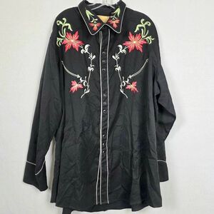 Scully Mens Embroidered Western Shirt Black Red XXL